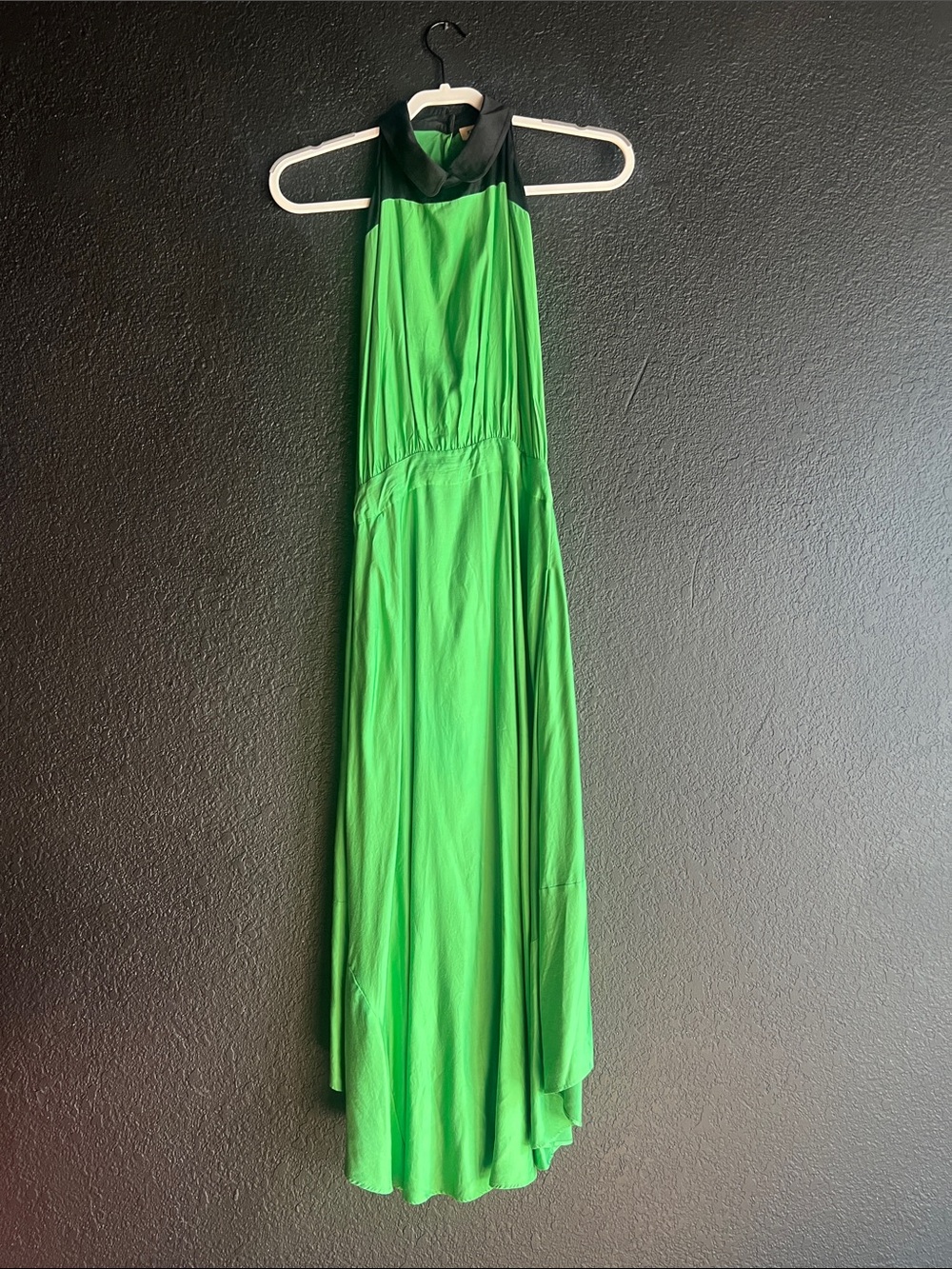 Kenzo Spring 2012 Bright Green Halter Backless Maxi Dress with Black Collar